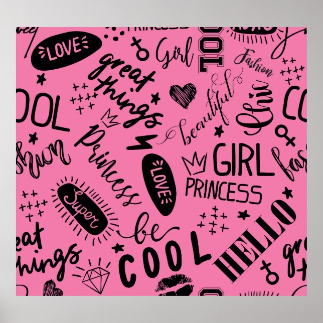 Poster Meninas Caligráficas: Padrão de Moda Sem Olho (Frente)
