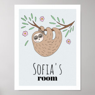 Poster Meninas Cute Sleth Animal e Crianças