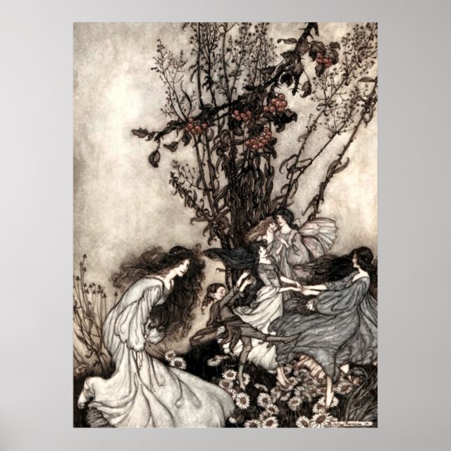 Poster Meninas Dançando no Jardim por Rackham (Frente)