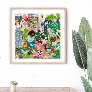 Poster Meninas de jardinagem de terraços