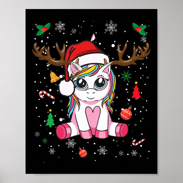Poster Meninas de Natal bonitas Mulheres Xmas Unicorn Dee (Frente)