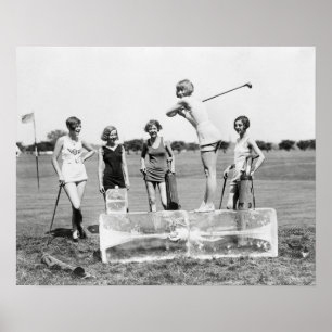 Póster Meninas do Flapper que jogam Golfe, 1926. Foto do