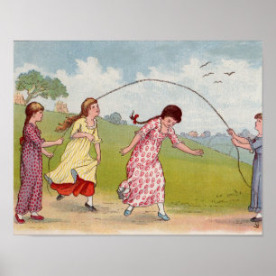 Poster meninas do século 19 brincando de pula corda
