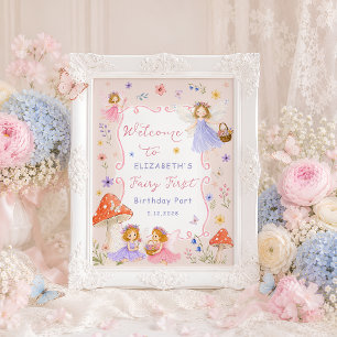 Poster Meninas Florais de Fada Mágica Aniversário Bem-Vin