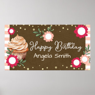 Poster Meninas Floral Cupcake Boas-vindas Aniversário Pap