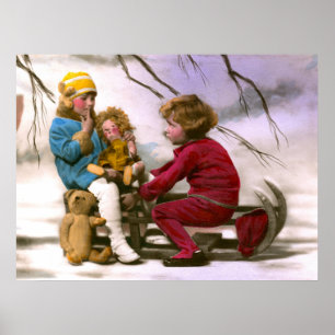 Poster Meninas francesas brincando com seus brinquedos na