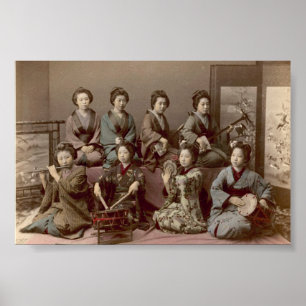 Poster Meninas Geishas Tocando Instrumentos Musicais