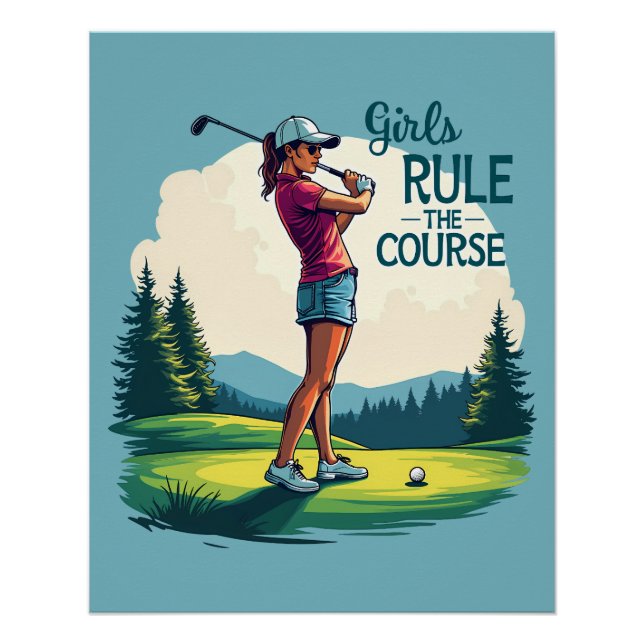 Póster Meninas governam o curso Ilustração de Golfe Retro (Frente)