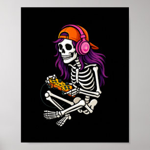 Poster Meninas Halloween Esqueleto Gamer Vídeo de Jogos M