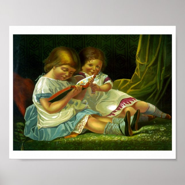 Poster Meninas Lendo Ilustração Vintage (Frente)