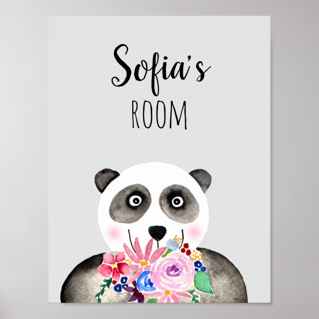 Poster Meninas Lindas Flores Aquarela Panda e Nome (Frente)