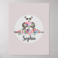 Meninas Lindas Flores Aquarela Panda e Nome