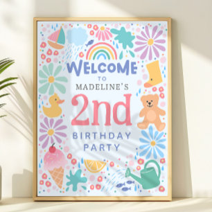 Poster Meninas Lindas Piscina Arco-íris 2º Aniversário Be