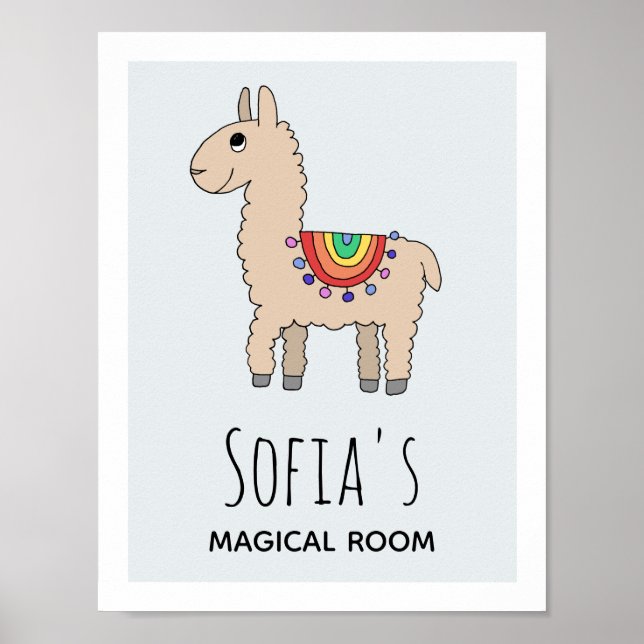 Poster Meninas Llama Cartoon Cute Rainbow & Nome Quarto I (Frente)