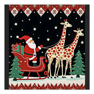 Póster Meninas Meninos Papai Noel Cavalgando Trenó de Gir
