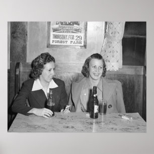 Póster Meninas no bar, 1940. Foto do vintage