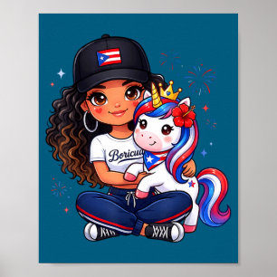 Poster Meninas princesa unicórnio boricua bandeira toddle
