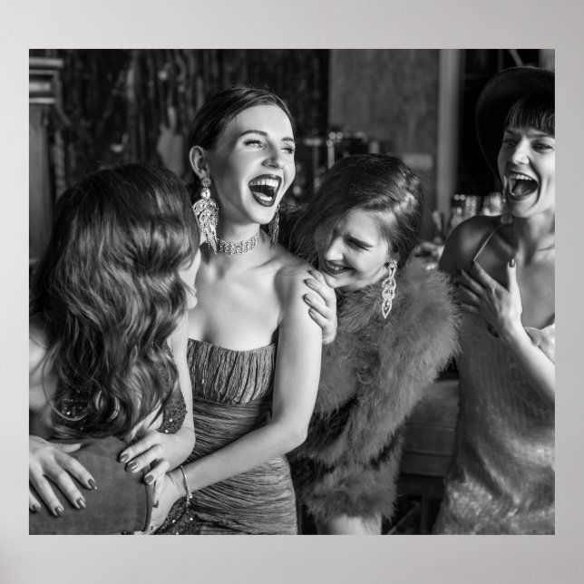 Poster Meninas que estão rindo: foto na moda preto-branco (Frente)