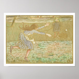 Póster Meninas que jogam o tênis, 'dos Woodcuts na linha