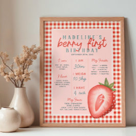 Póster Meninas Rosa Berry Primeiro Ano Milestone de Anive