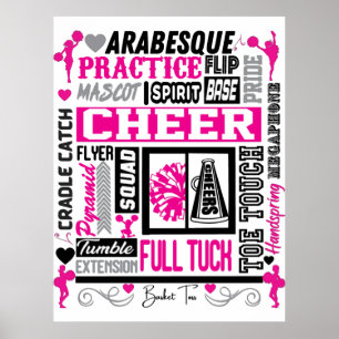 Poster Meninas: Tipografia Cheerhead em Preto e Rosa