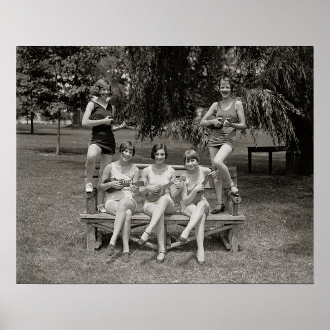 Póster Meninas Tocando Ukuleles, 1926. Foto Antiga (Frente)