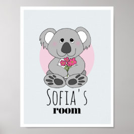Poster Meninas Urso Koala Fofo Desenho & Nome Quarto Infa