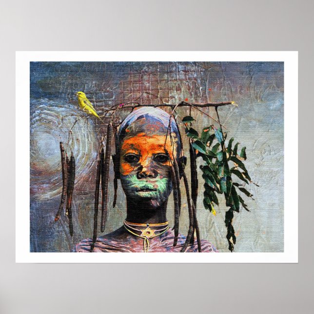 Poster Menino Africano Pássaro — Aquarela Afrocentrada (Frente)