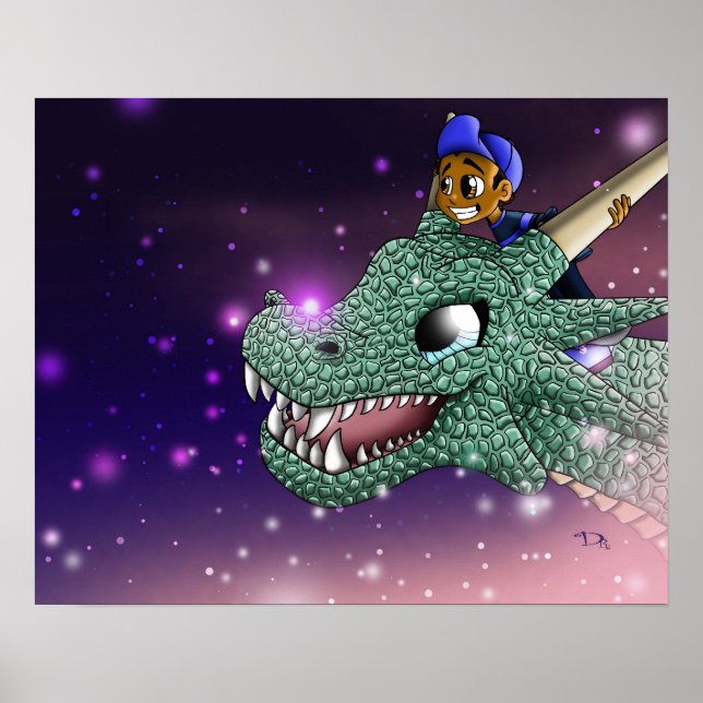 Póster Menino Afro-Americano e Dragão (Frente)