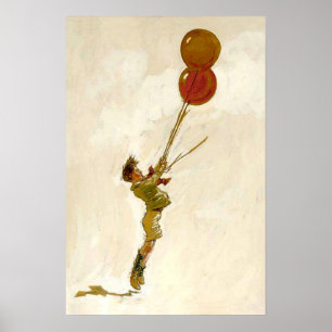 Póster Menino Antigo com Balões Vermelhos em uma Festa de