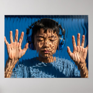 Poster Menino asiático autista com câncer do ruído azul