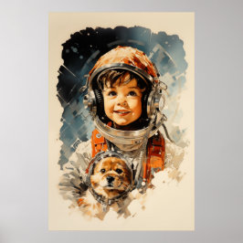 Poster Menino astronauta e cachorro
