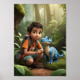 Poster Menino Aventureiro e Dinossauro Amigável