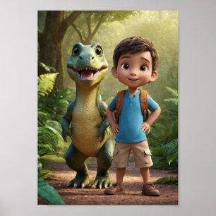 Poster Menino Aventureiro e Dinossauro Amigável