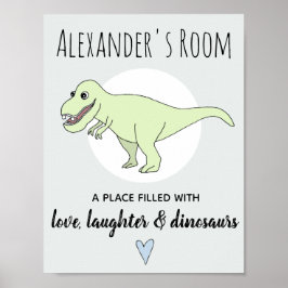 Poster Menino Bebê Doodle Dinosaur T-Rex com Nome Quarto 