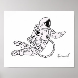 Poster Menino branco e preto desenhado astronauta