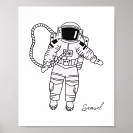 Poster Menino branco e preto desenhado astronauta