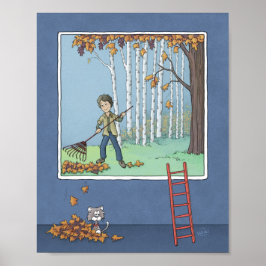 Poster Menino catando folhas Cartaz