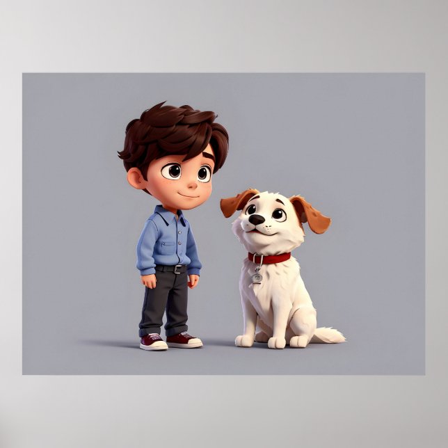 Poster Menino com arte de cão (Frente)