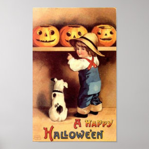 Póster Menino com Cachorro e Pumpkins