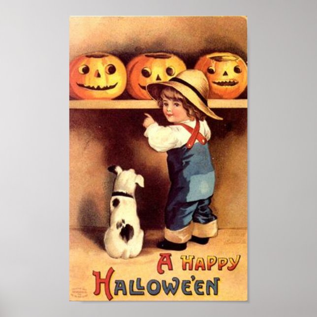 Póster Menino com Cachorro e Pumpkins (Frente)