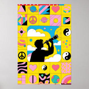 Poster Menino Com Telecópio Pop Art
