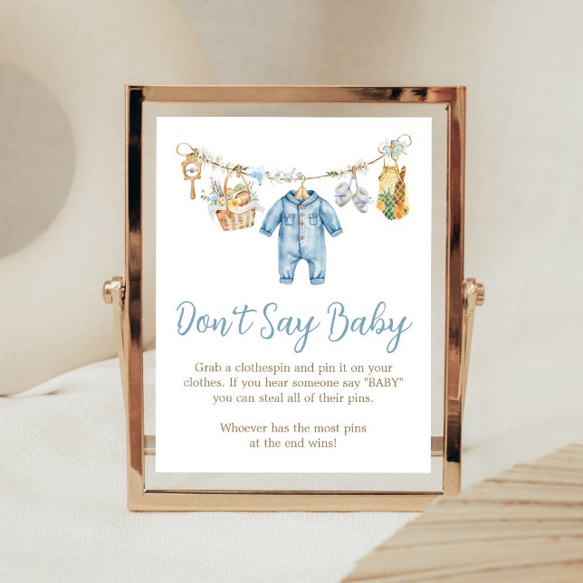 Poster Menino Cultivado Localmente Sinal de Não Diga Bebê (Blue Locally Grown Baby Shower Don't Say Baby Sign)