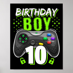 Poster Menino de 10 Controles de Video Game Gamer Anivers