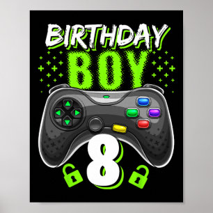 Poster Menino de 8 Controles de Video Game Gamer Aniversá