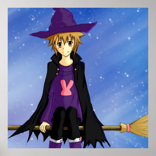 Poster Menino de anime e mangá com chapéu roxo e capa (Frente)