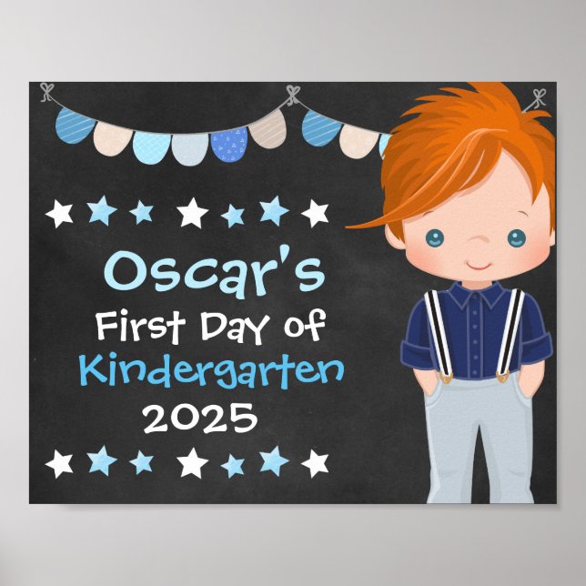 Poster Menino de Escola na Moda Primeiro Dia de Aula Quad (Frente)