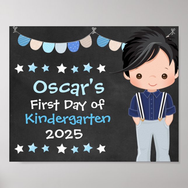 Poster Menino de Escola na Moda Primeiro Dia de Aula Quad (Frente)