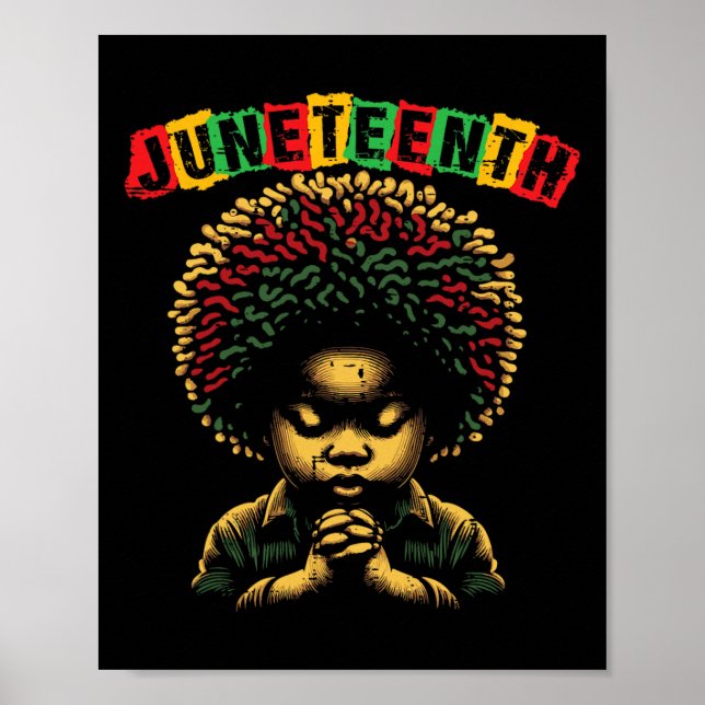 Poster Menino de Juneteenth Rezando Africano Negro 19 de  (Frente)