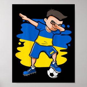 Poster Menino do Futebol Dabbing Camisa da Ucrânia Ucrani
